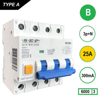 SEP aardlekautomaat B25A 300mA 3P+N