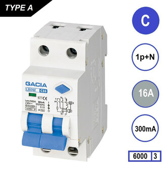 Gacia aardlekautomaat C16A 300mA 1P+N