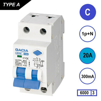 Gacia aardlekautomaat C20A 300mA 1P+N