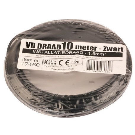 VD draad zwart 1,5mm (10 meter)