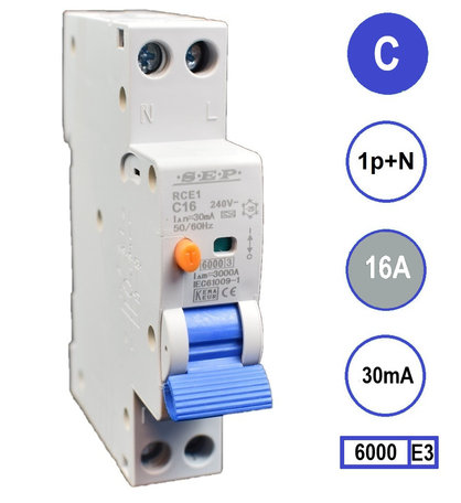 SEP aardlekautomaat C16A 30mA 1P+N (traag)