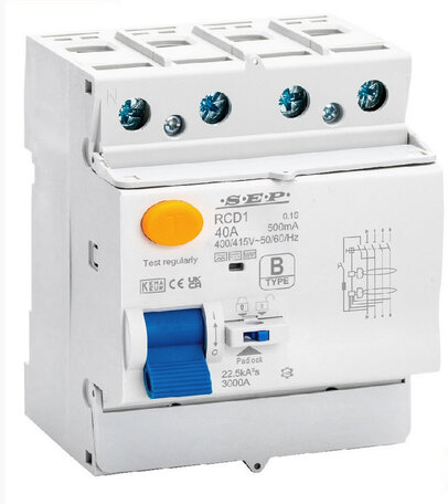 SEP RCD1 aardlekschakelaar 30mA 40A 4P Type B