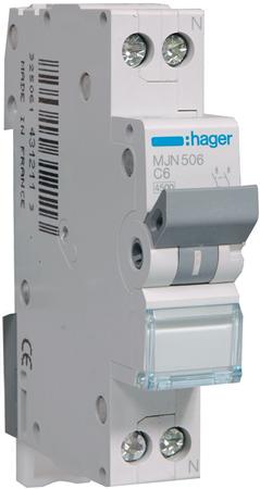 Hager installatieautomaat MJN506 1P+N C6A