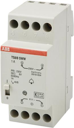 Beltransformator ABB 8 Volt met aan/uit knop